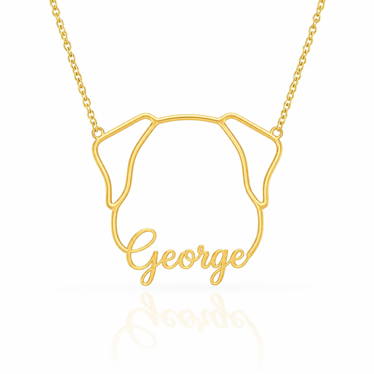 Soulyshine Great Dane - natural ears personalized outline pet face and name necklace in gold