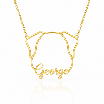Soulyshine Great Dane - natural ears personalized outline pet face and name necklace in gold