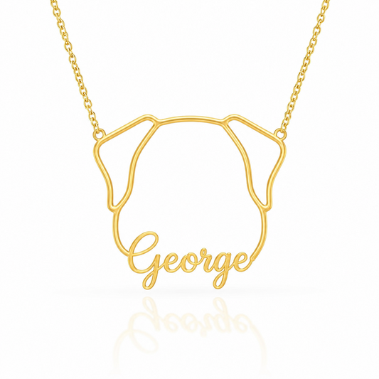 Soulyshine Great Dane - natural ears personalized outline pet face and name necklace in gold