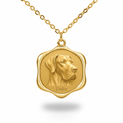 Soulyshine Great Dane - natural ears Precious Paw personalized pet photo necklace - 18K Gold Vermeil front