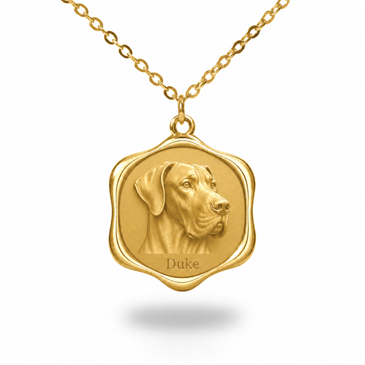 Soulyshine Great Dane - natural ears Precious Paw personalized pet photo necklace - 18K Gold Vermeil front