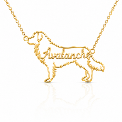 Soulyshine Great Pyrenees personalized dog silhouette name necklace in gold - Avalanche design