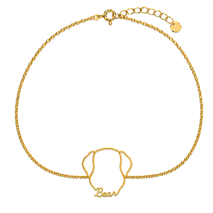 Soulyshine Great Pyrenees Whisper Outline pet face and Bear name handcrafted bracelet - 18K Gold Vermeil front