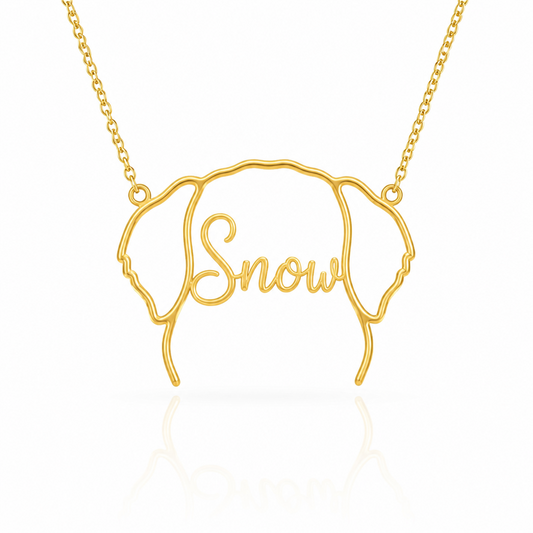 Soulyshine Great Pyrenees personalized outline pet face and name necklace in gold