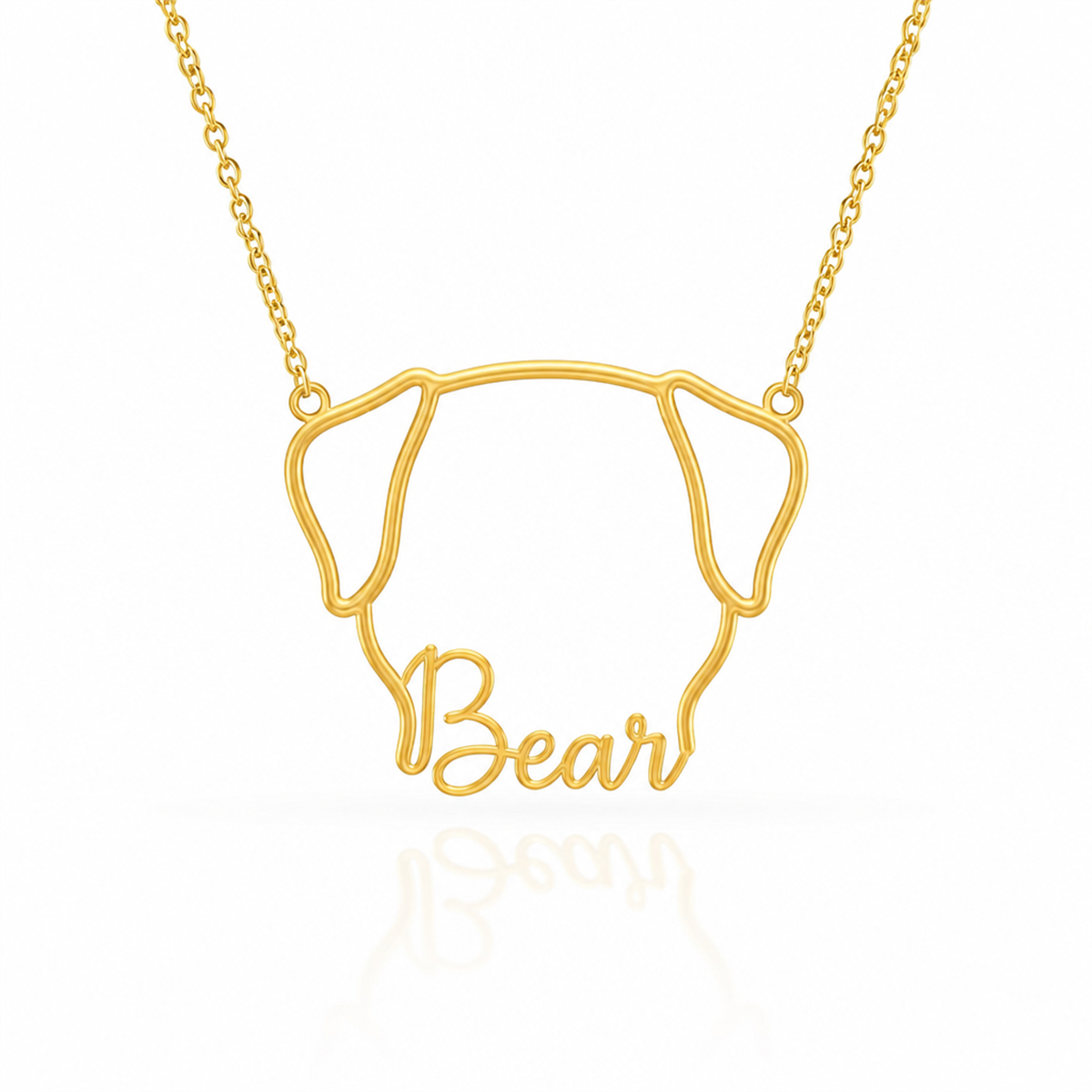 Soulyshine Greater Swiss Mountain Dog personalized outline pet face and name necklace in gold