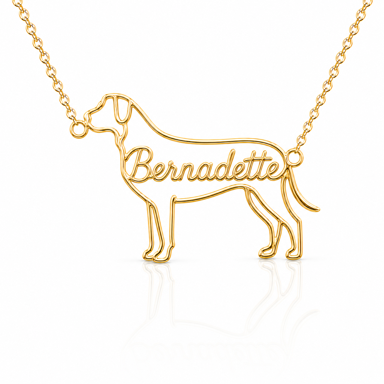 Soulyshine Greater Swiss Mountain Dog personalized dog silhouette name necklace in gold - Bernadette design