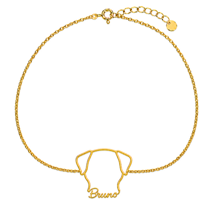 Soulyshine Greater Swiss Mountain Dog Whisper Outline pet face and Bruno name handcrafted bracelet - 18K Gold Vermeil front