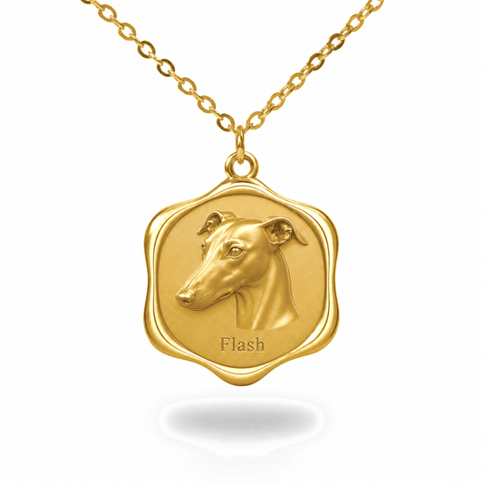 Soulyshine Greyhound Precious Paw personalized pet photo necklace - 18K Gold Vermeil front