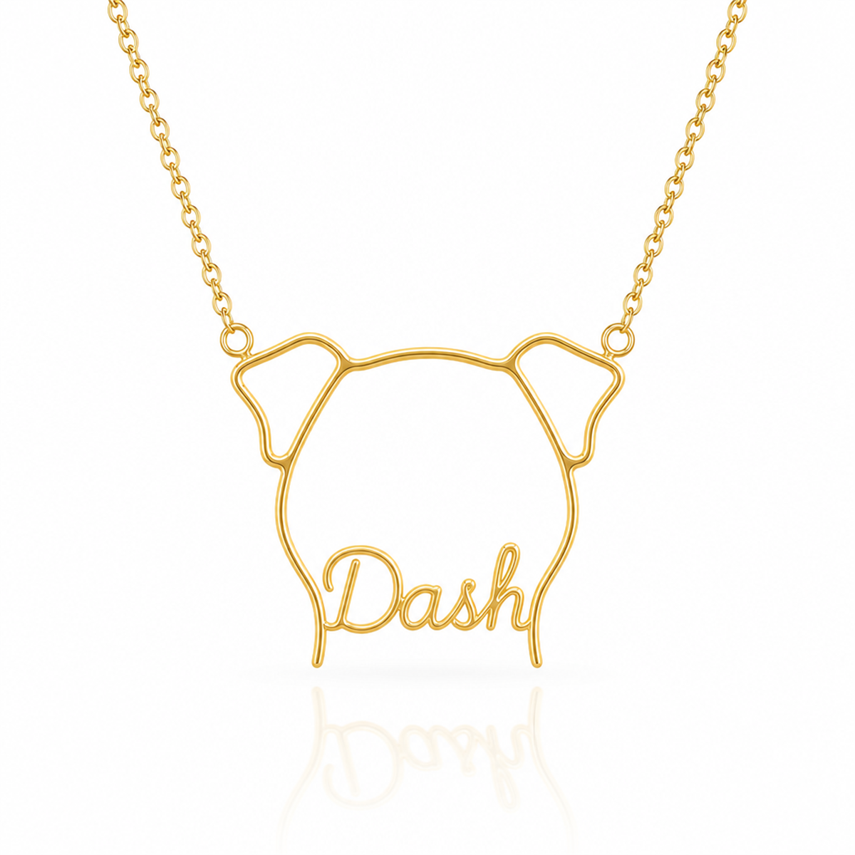 Soulyshine Greyhound personalized outline pet face and name necklace in gold