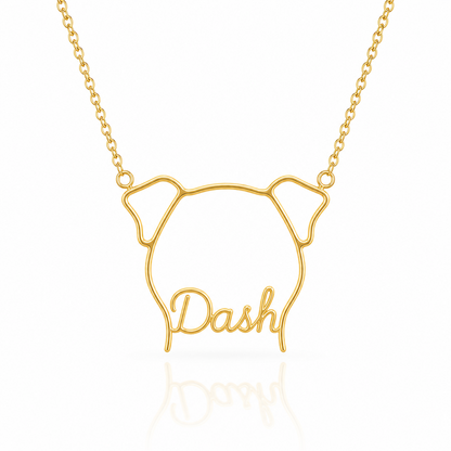 Soulyshine Greyhound personalized outline pet face and name necklace in gold