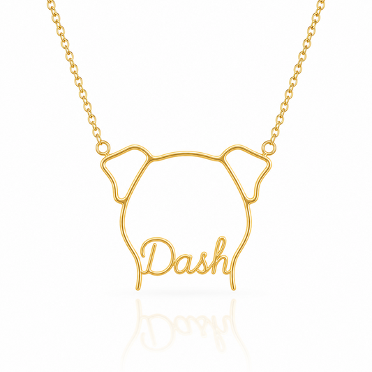 Soulyshine Greyhound personalized outline pet face and name necklace in gold