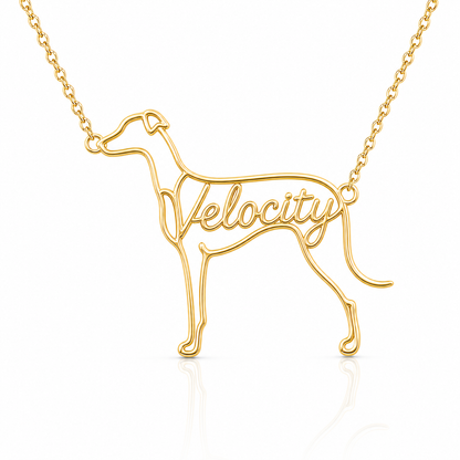 Soulyshine Greyhound personalized dog silhouette name necklace in gold - Velocity design