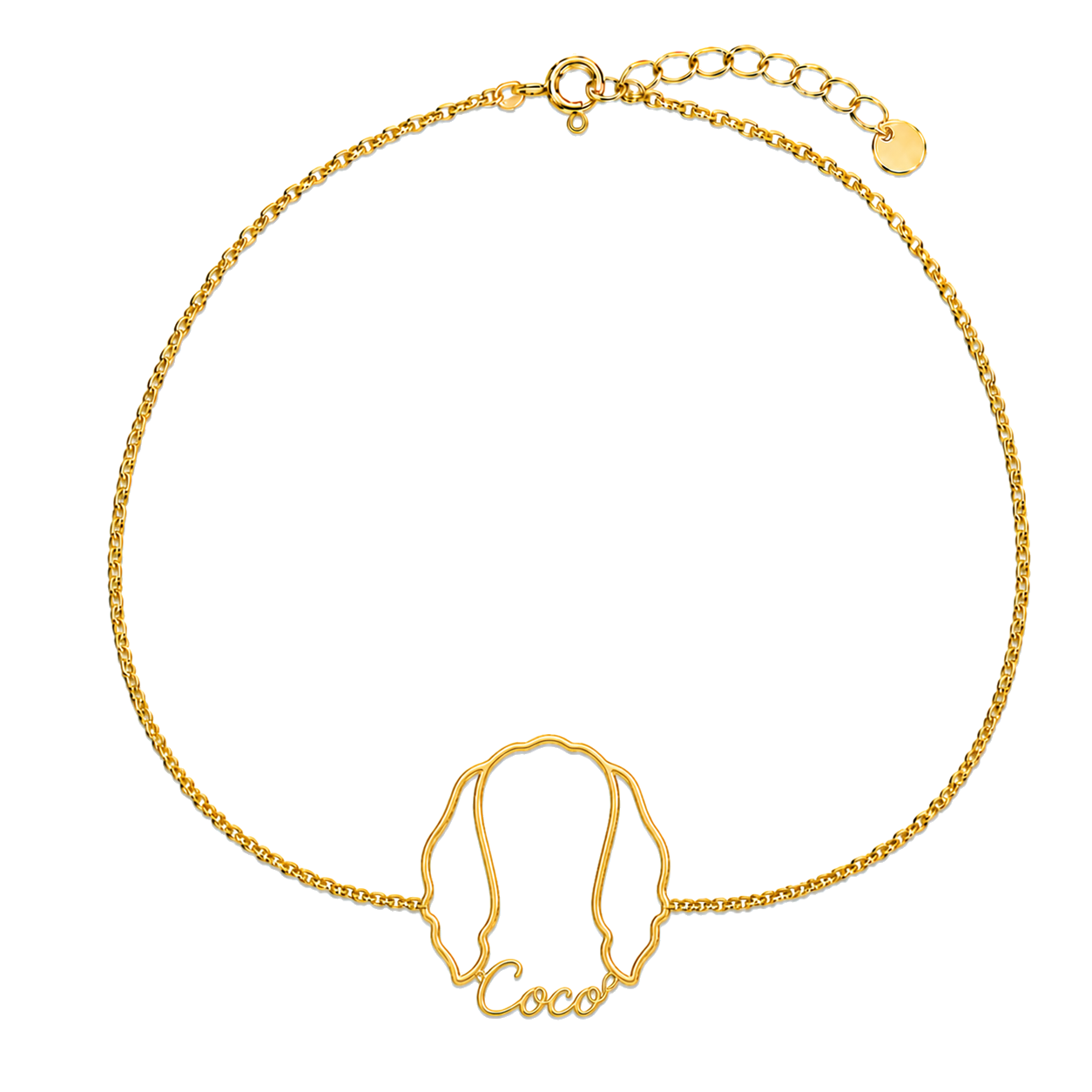 Soulyshine Havanese Whisper Outline pet face and Coco name handcrafted bracelet - 18K Gold Vermeil front
