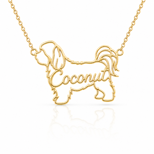 Soulyshine Havanese personalized dog silhouette name necklace in gold - Coconut design