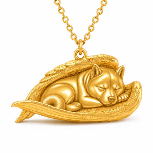 Soulyshine Husky The Sleeping Angel – Personalized Pet Necklace - 18K Gold Vermeil front