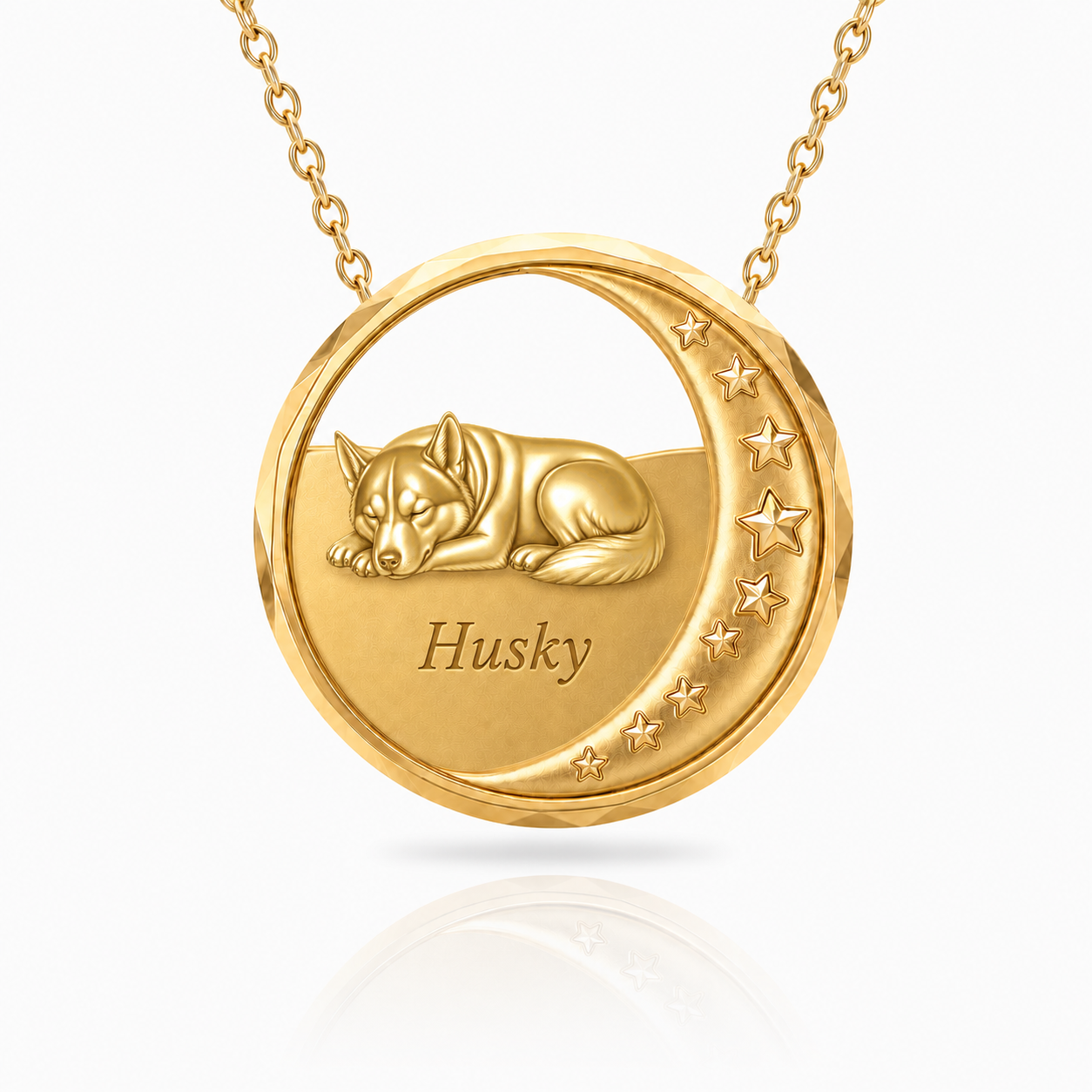SoulyShine Husky Starry Slumber – Personalized Pet in The Moon Necklace - 18K Gold Vermeil front
