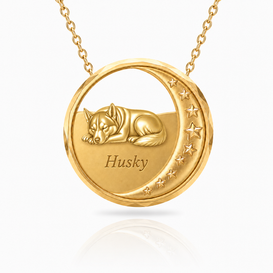 SoulyShine Husky Starry Slumber – Personalized Pet in The Moon Necklace - 18K Gold Vermeil front
