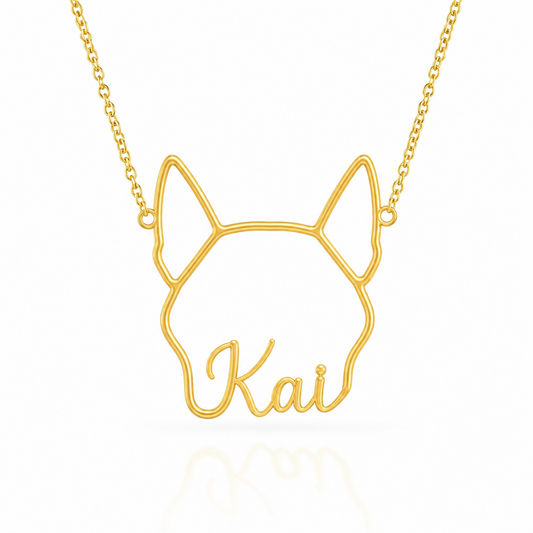 Soulyshine Husky - Siberian personalized outline pet face and name necklace in gold