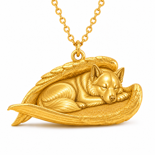 Soulyshine Icelandic Sheepdog The Sleeping Angel – Personalized Pet Necklace - 18K Gold Vermeil front