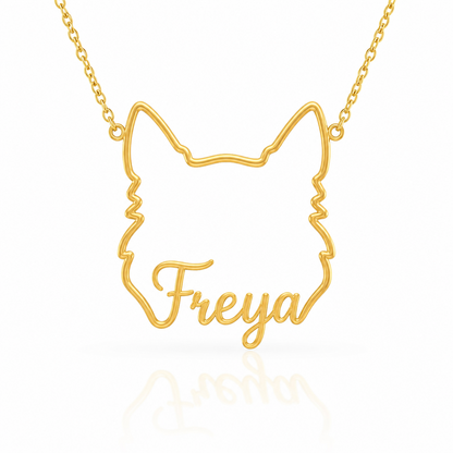 Soulyshine Icelandic Sheepdog personalized outline pet face and name necklace in gold