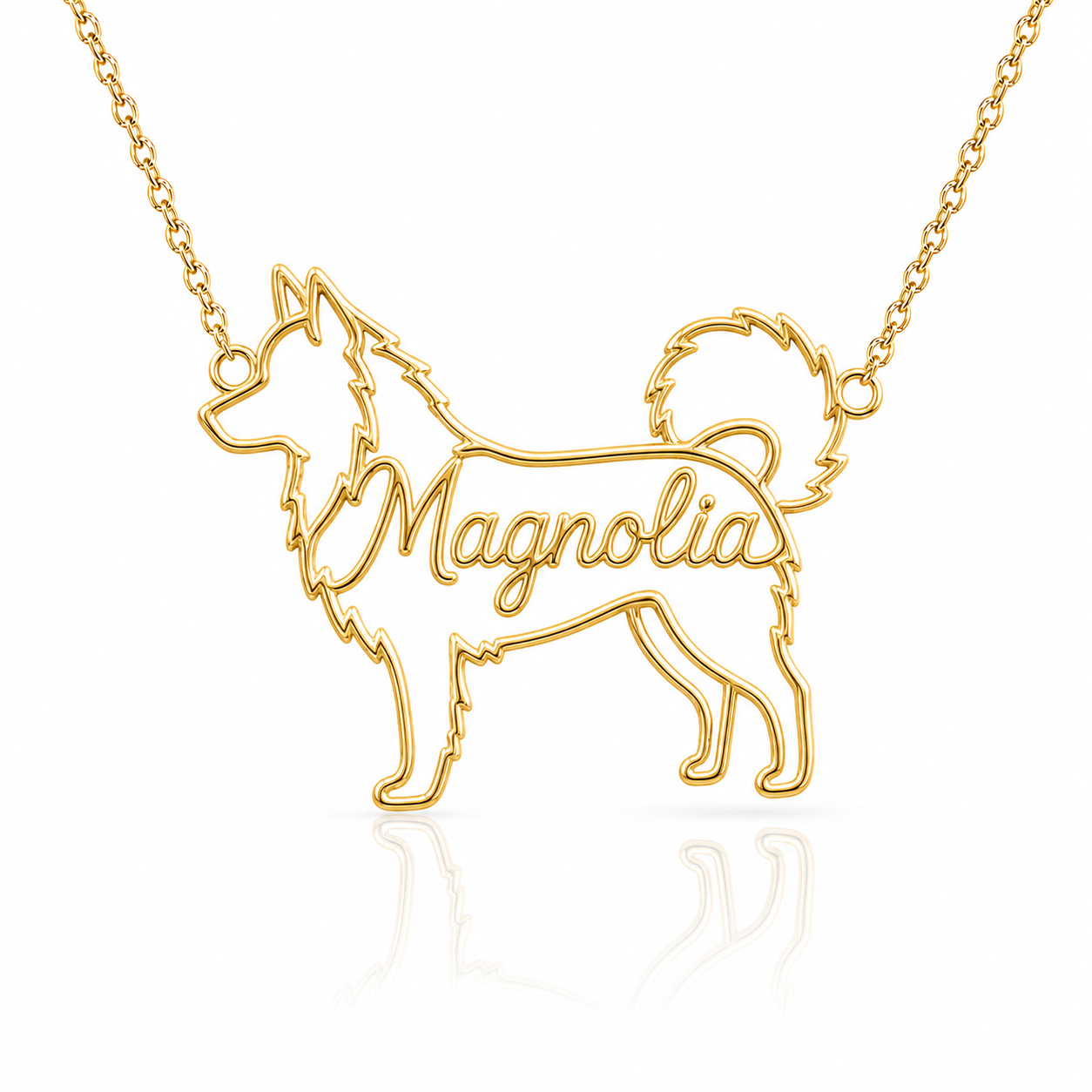 Soulyshine Icelandic Sheepdog personalized dog silhouette name necklace in gold - Magnolia design