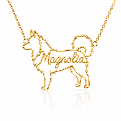 Soulyshine Icelandic Sheepdog personalized dog silhouette name necklace in gold - Magnolia design
