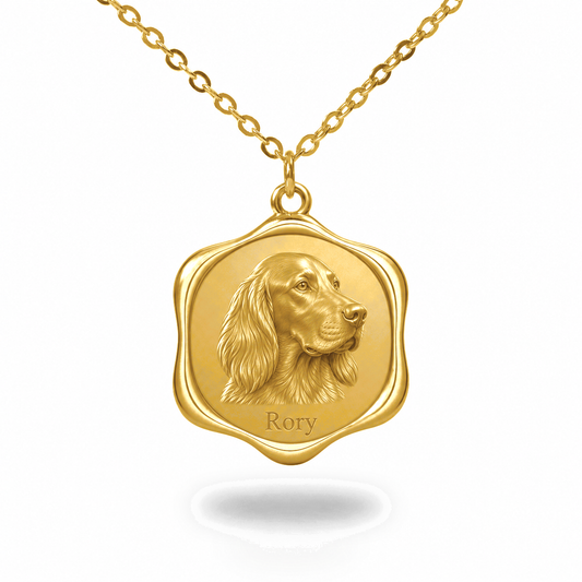Soulyshine Irish Red and White Setter Precious Paw personalized pet photo necklace - 18K Gold Vermeil front