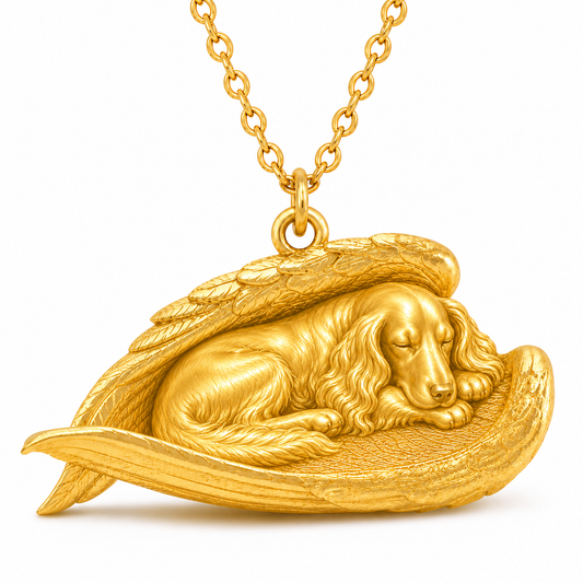 Soulyshine Irish Red and White Setter The Sleeping Angel – Personalized Pet Necklace - 18K Gold Vermeil front