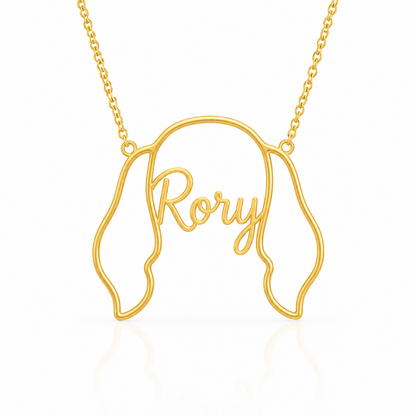 Soulyshine Irish Red and White Setter personalized outline pet face and name necklace in gold