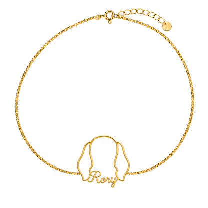 Soulyshine Irish Red and White Setter Whisper Outline pet face and Rory name handcrafted bracelet - 18K Gold Vermeil front
