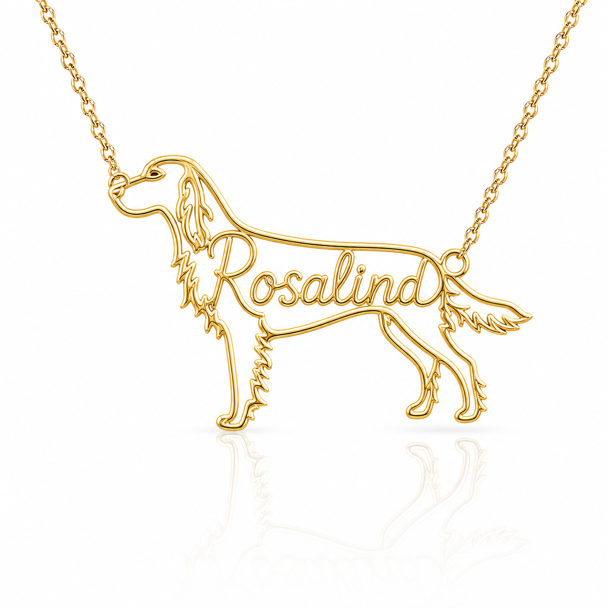 Soulyshine Irish Red and White Setter personalized dog silhouette name necklace in gold - Rosalind design