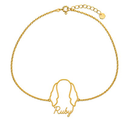 Soulyshine Irish Setter Whisper Outline pet face and Ruby name handcrafted bracelet - 18K Gold Vermeil front