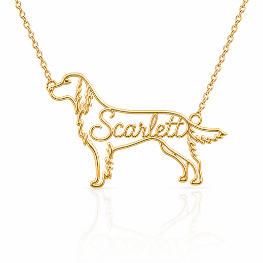 Soulyshine Irish Setter personalized dog silhouette name necklace in gold - Scarlett design