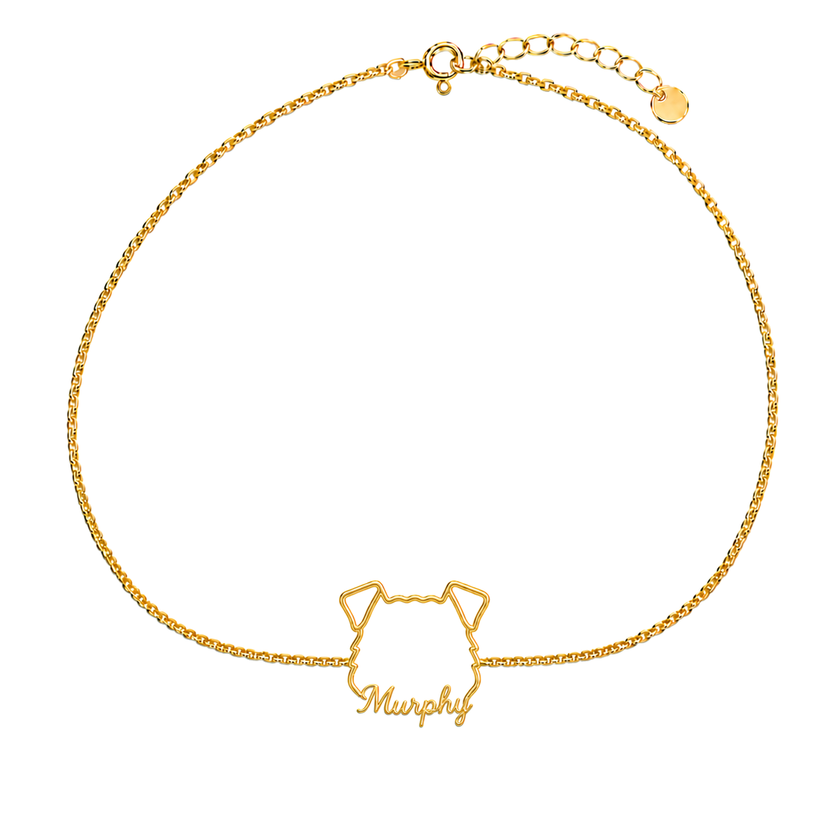 Soulyshine Irish Terrier Whisper Outline pet face and Murphy name handcrafted bracelet - 18K Gold Vermeil front