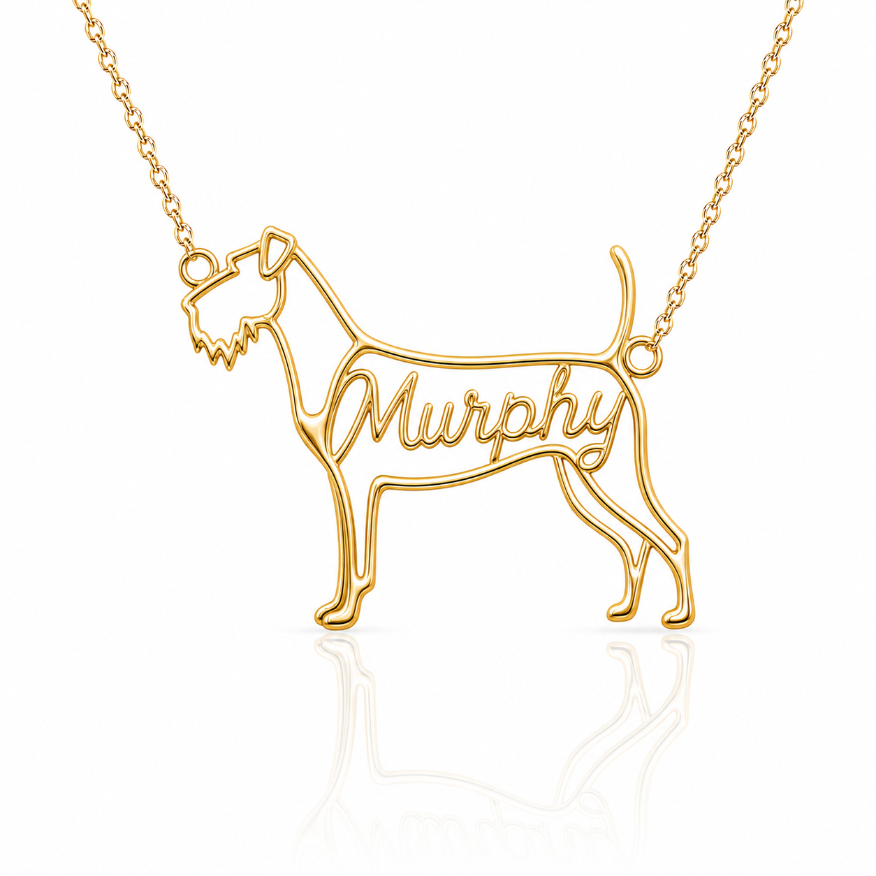 Soulyshine Irish Terrier personalized dog silhouette name necklace in gold - Murphy design