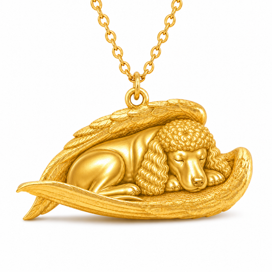 Soulyshine Irish Water Spaniel The Sleeping Angel – Personalized Pet Necklace - 18K Gold Vermeil front