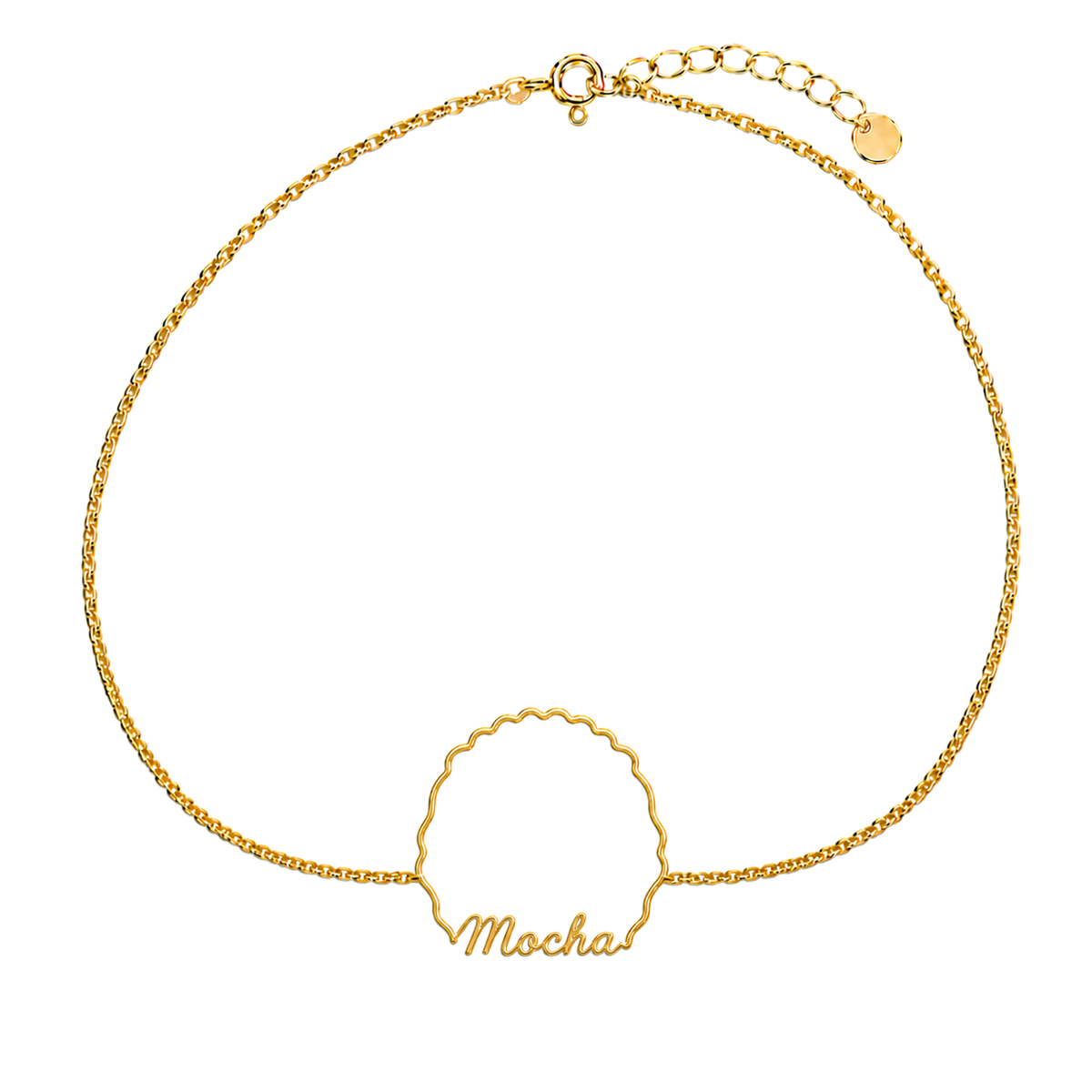 Soulyshine Irish Water Spaniel Whisper Outline pet face and Mocha name handcrafted bracelet - 18K Gold Vermeil front