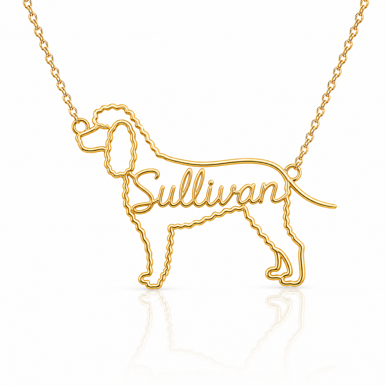 Soulyshine Irish Water Spaniel personalized dog silhouette name necklace in gold - Sullivan design