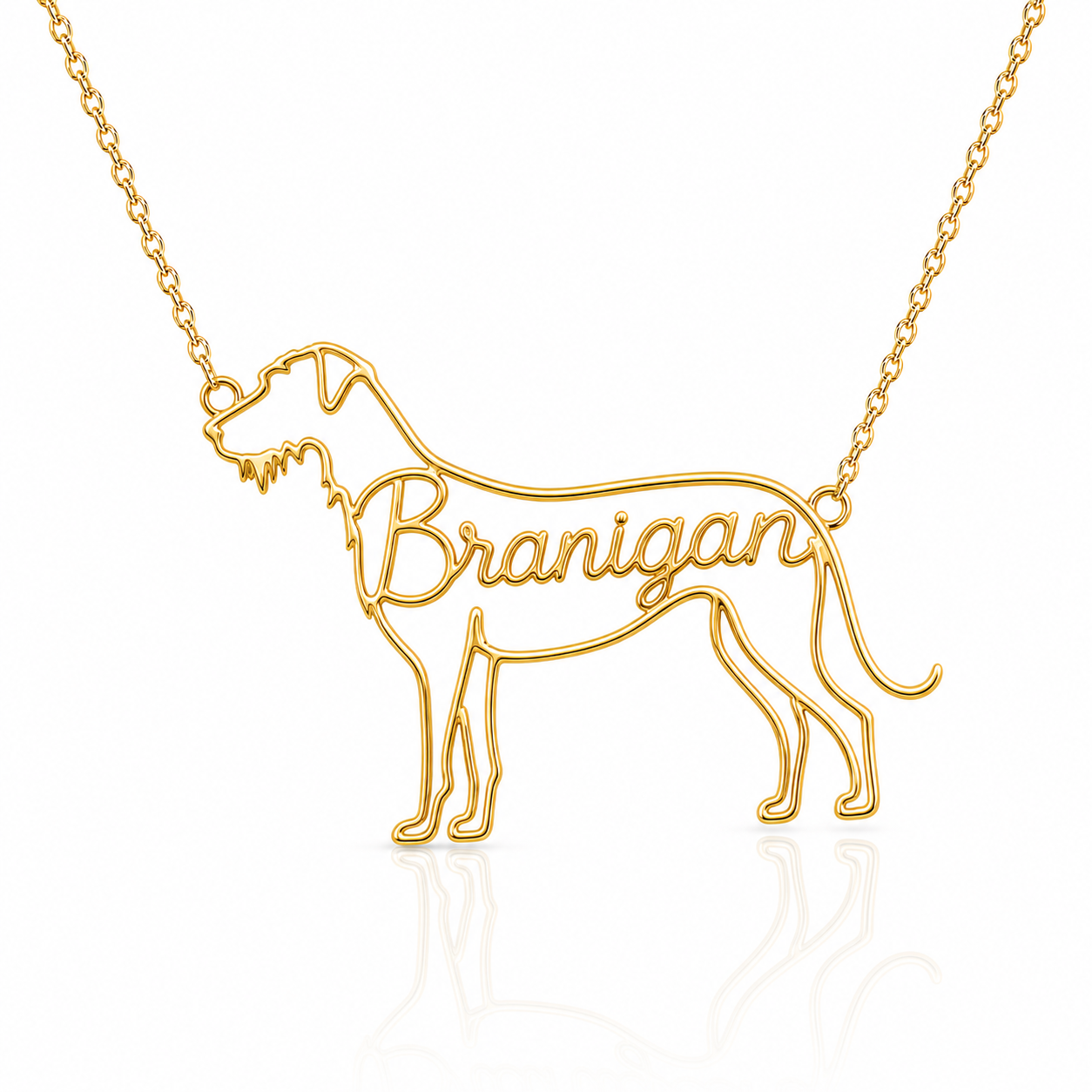 Soulyshine Irish Wolfhound personalized dog silhouette name necklace in gold - Branigan design
