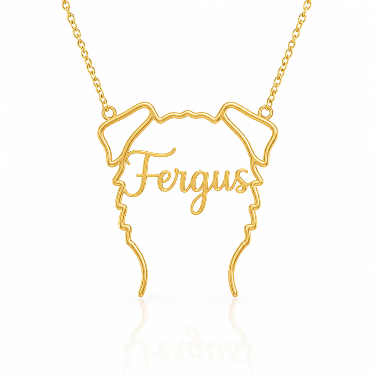Soulyshine Irish Wolfhound personalized outline pet face and name necklace in gold