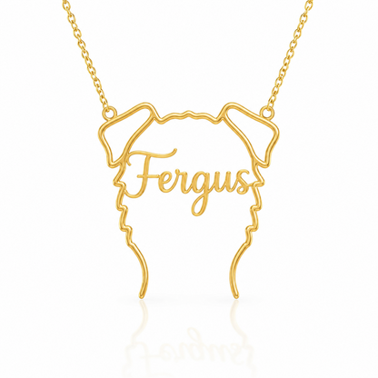 Soulyshine Irish Wolfhound personalized outline pet face and name necklace in gold