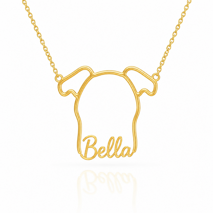 Soulyshine Italian Greyhound personalized outline pet face and name necklace in gold