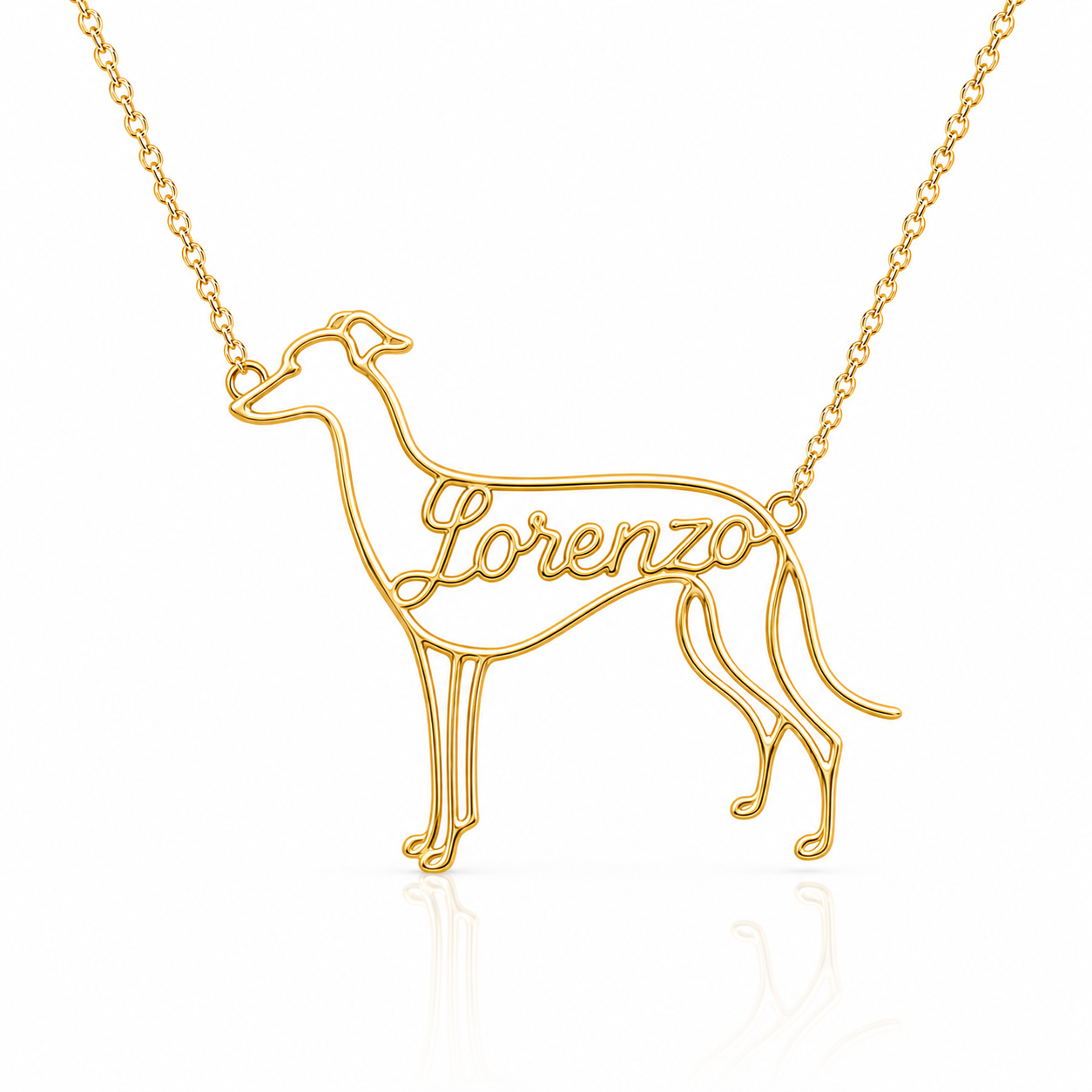 Soulyshine Italian Greyhound personalized dog silhouette name necklace in gold - Lorenzo design