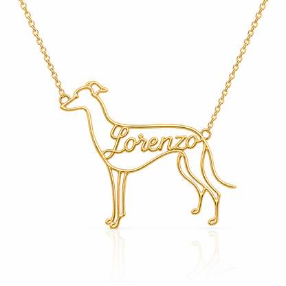 Soulyshine Italian Greyhound personalized dog silhouette name necklace in gold - Lorenzo design