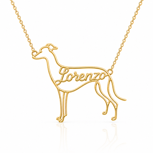 Soulyshine Italian Greyhound personalized dog silhouette name necklace in gold - Lorenzo design