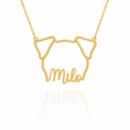Soulyshine Jack Russell Terrier personalized outline pet face and name necklace in gold