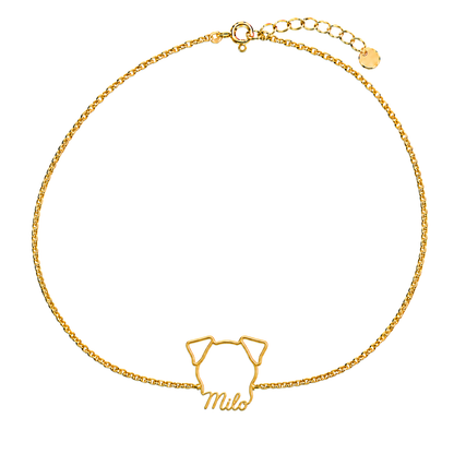 Soulyshine Jack Russell Terrier Whisper Outline pet face and Milo name handcrafted bracelet - 18K Gold Vermeil front