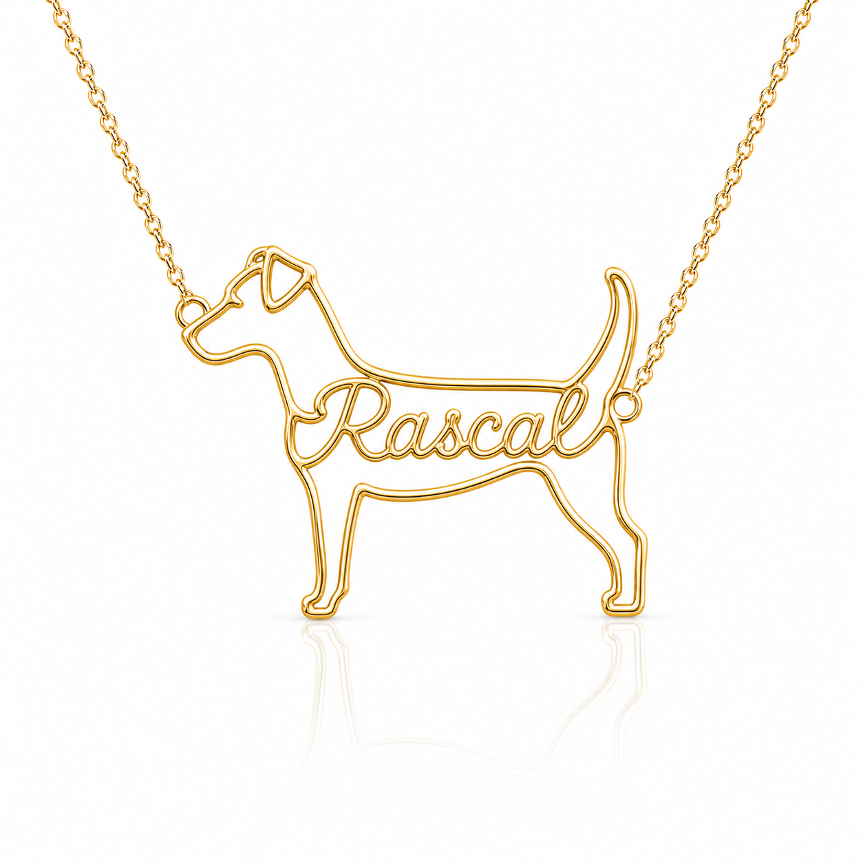 Soulyshine Jack Russell Terrier personalized dog silhouette name necklace in gold - Rascal design