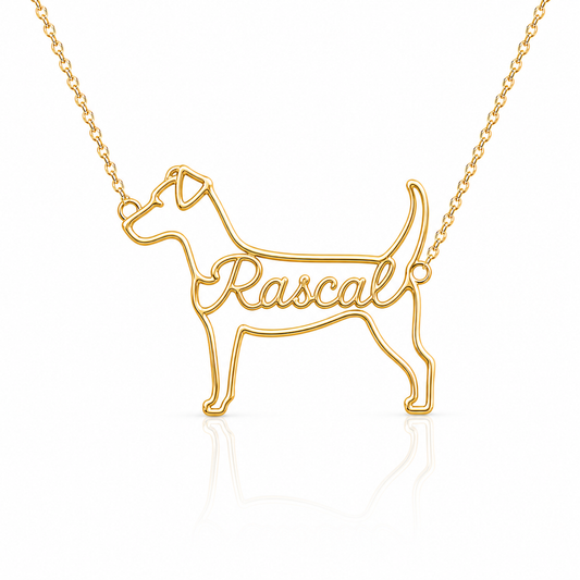 Soulyshine Jack Russell Terrier personalized dog silhouette name necklace in gold - Rascal design