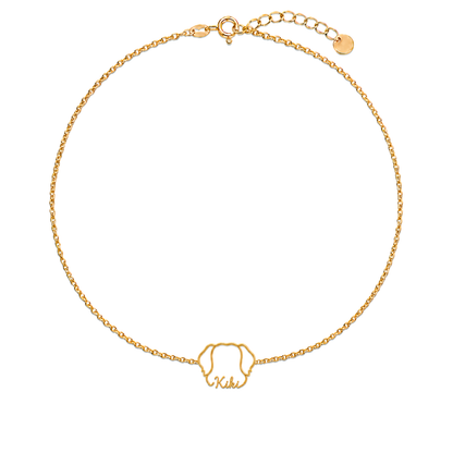 Soulyshine Japanese Chin Whisper Outline pet face and Kiki name handcrafted bracelet - 18K Gold Vermeil front